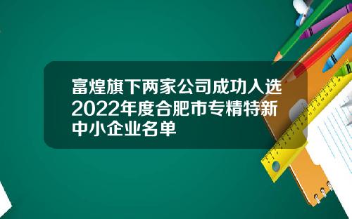 富煌旗下两家公司成功入选2022年度合肥市专精特新中小企业名单