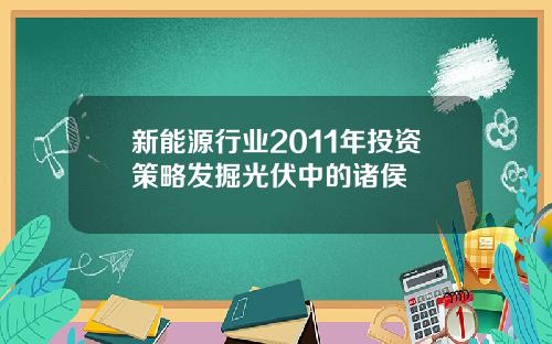 新能源行业2011年投资策略发掘光伏中的诸侯