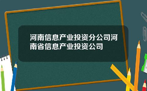 河南信息产业投资分公司河南省信息产业投资公司