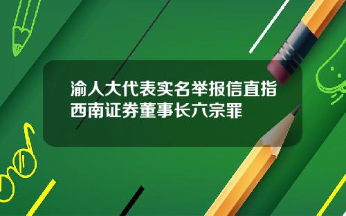 渝人大代表实名举报信直指西南证券董事长六宗罪