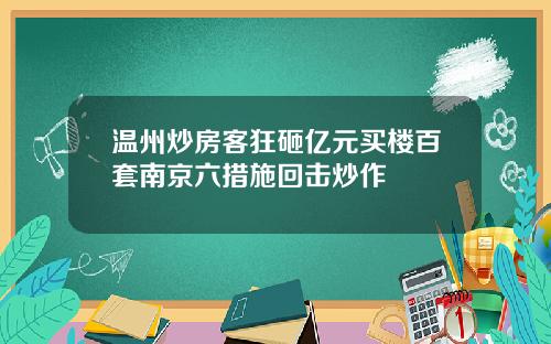 温州炒房客狂砸亿元买楼百套南京六措施回击炒作