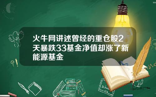 火牛网讲述曾经的重仓股2天暴跌33基金净值却涨了新能源基金