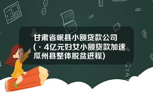 甘肃省岷县小额贷款公司 (·4亿元妇女小额贷款加速瓜州县整体脱贫进程)