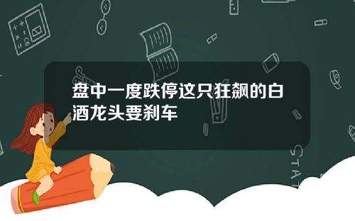 盘中一度跌停这只狂飙的白酒龙头要刹车