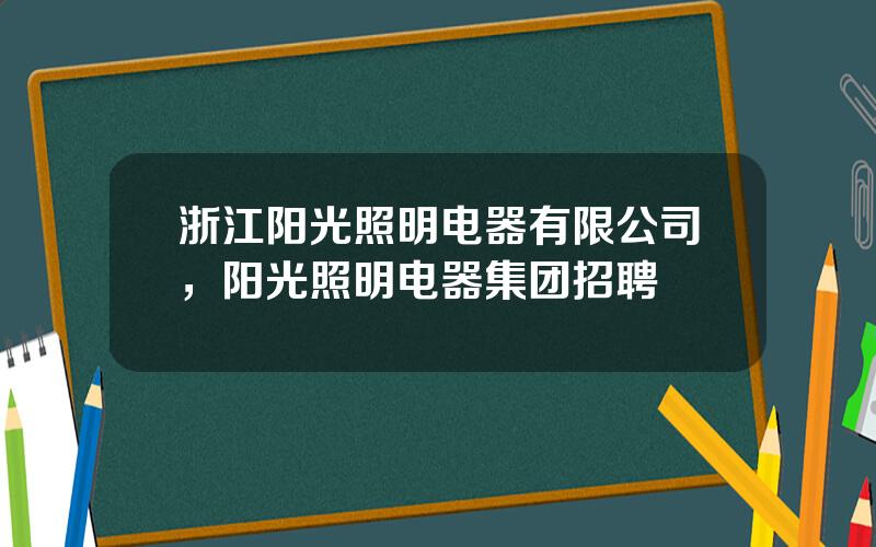 浙江阳光照明电器有限公司，阳光照明电器集团招聘