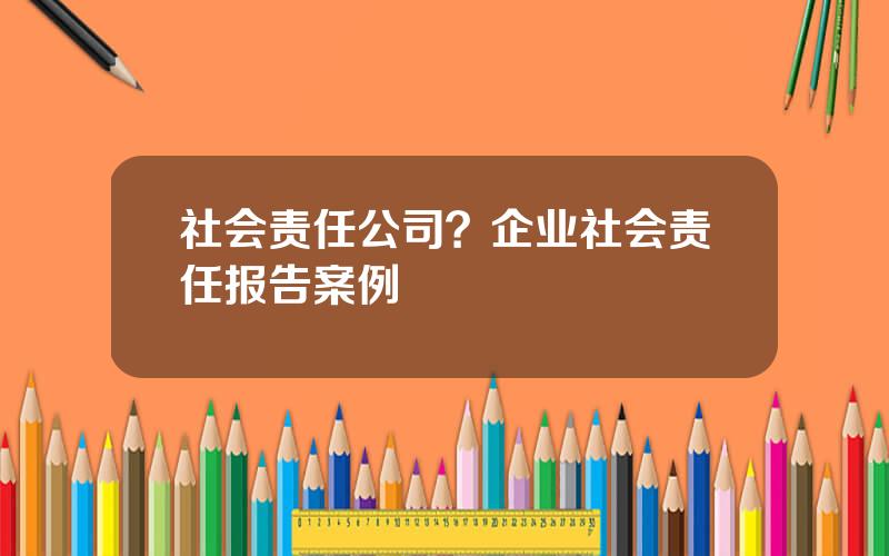 社会责任公司？企业社会责任报告案例