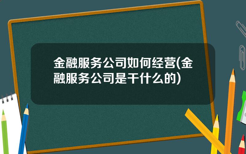 金融服务公司如何经营(金融服务公司是干什么的)