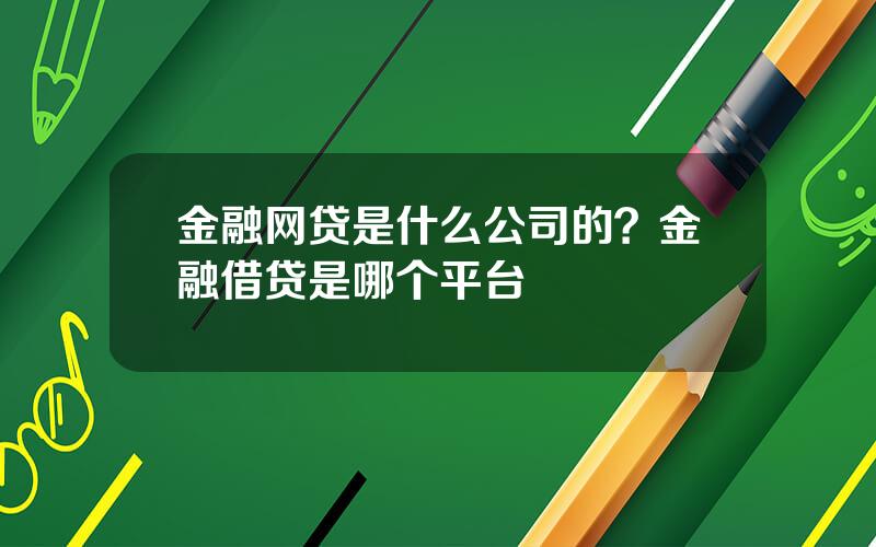 金融网贷是什么公司的？金融借贷是哪个平台